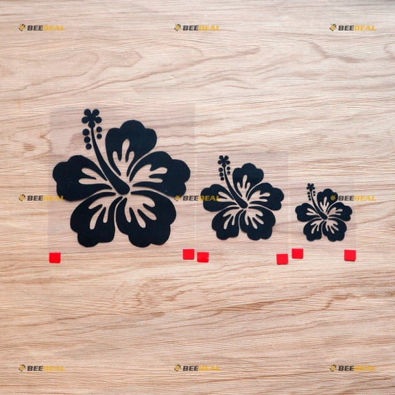 Hibiscus Flower Hawaii Hawaiian Decal Sticker Vinyl - 3 Pack Black, 2 Inches, 3 Inches, 5 Inches - No Background Die Cut for Car Boat Laptop Cup