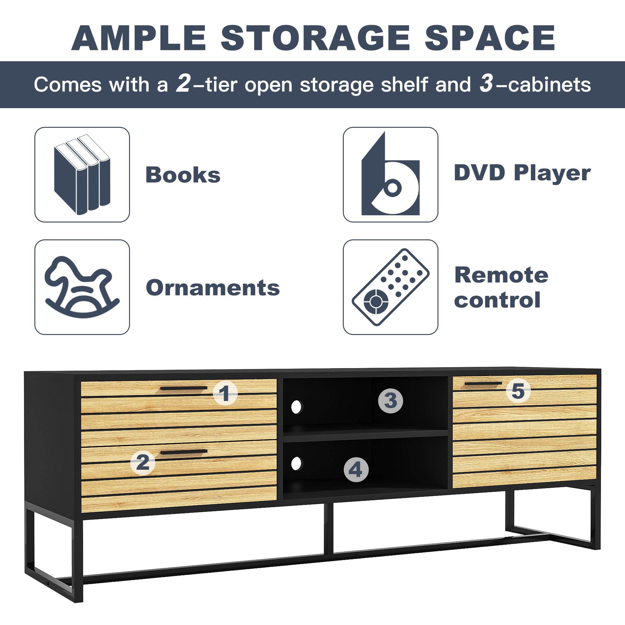 Finihen Modern Wood TV Stand for TV's up to 65" Flat Screen Cabinet Door Living Room Storage Entertainment Center with 2-Drawer, Black Finihen Modern Wood TV Stand for TV's up to 65" Flat Screen Cabinet Door Living Room Storage Entertainment Center with 2-Drawer, Black