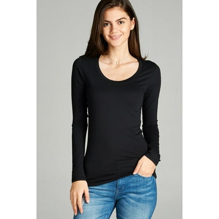 Scrum Basic Tee - Women's Premium Basic Long Sleeve Round Crew Neck T-Shirt Top Warm Soft in Several Colors