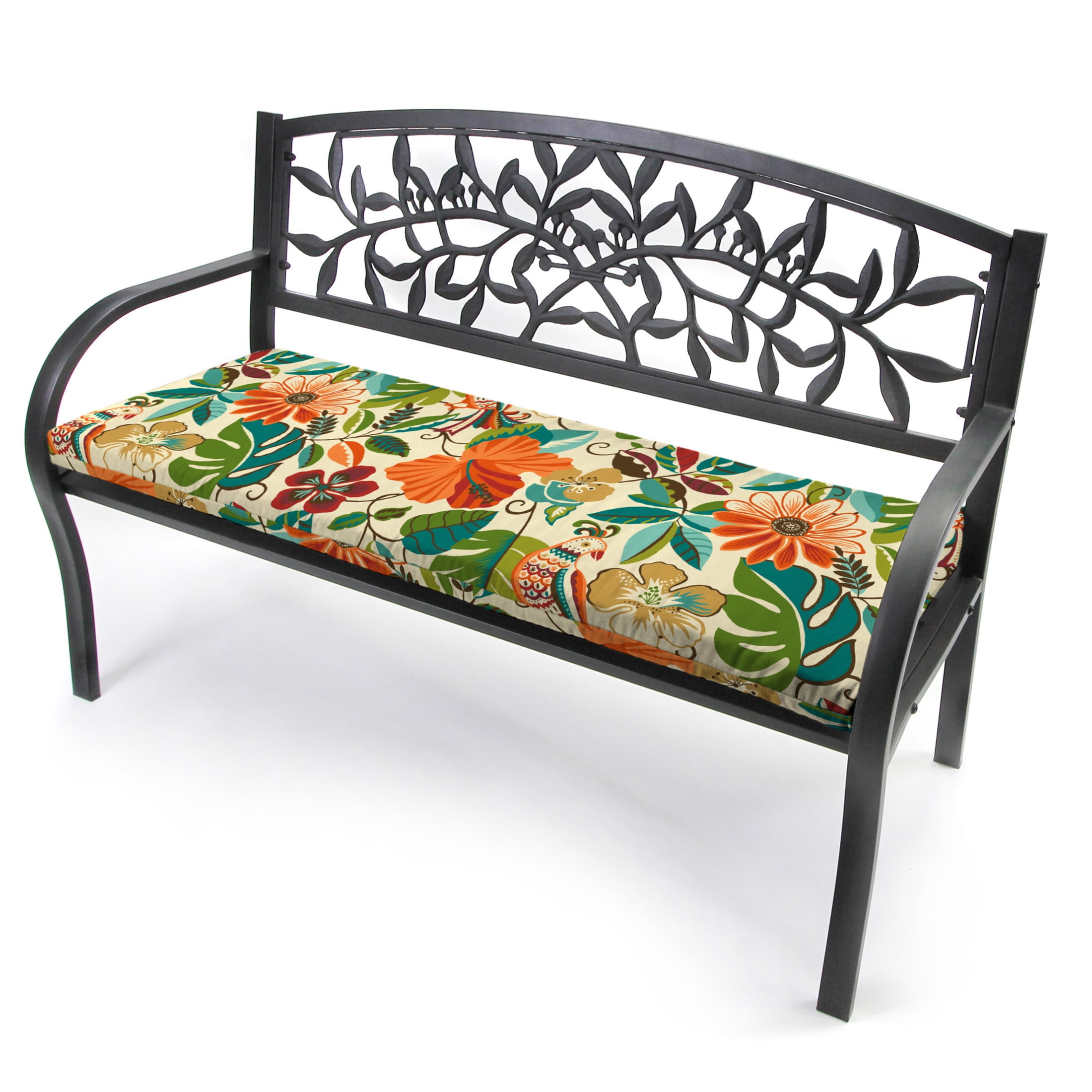 Jordan Manufacturing 48" x 18" Lensing Jungle Multicolor Floral Rectangular Outdoor Settee Swing Bench Cushion with Ties