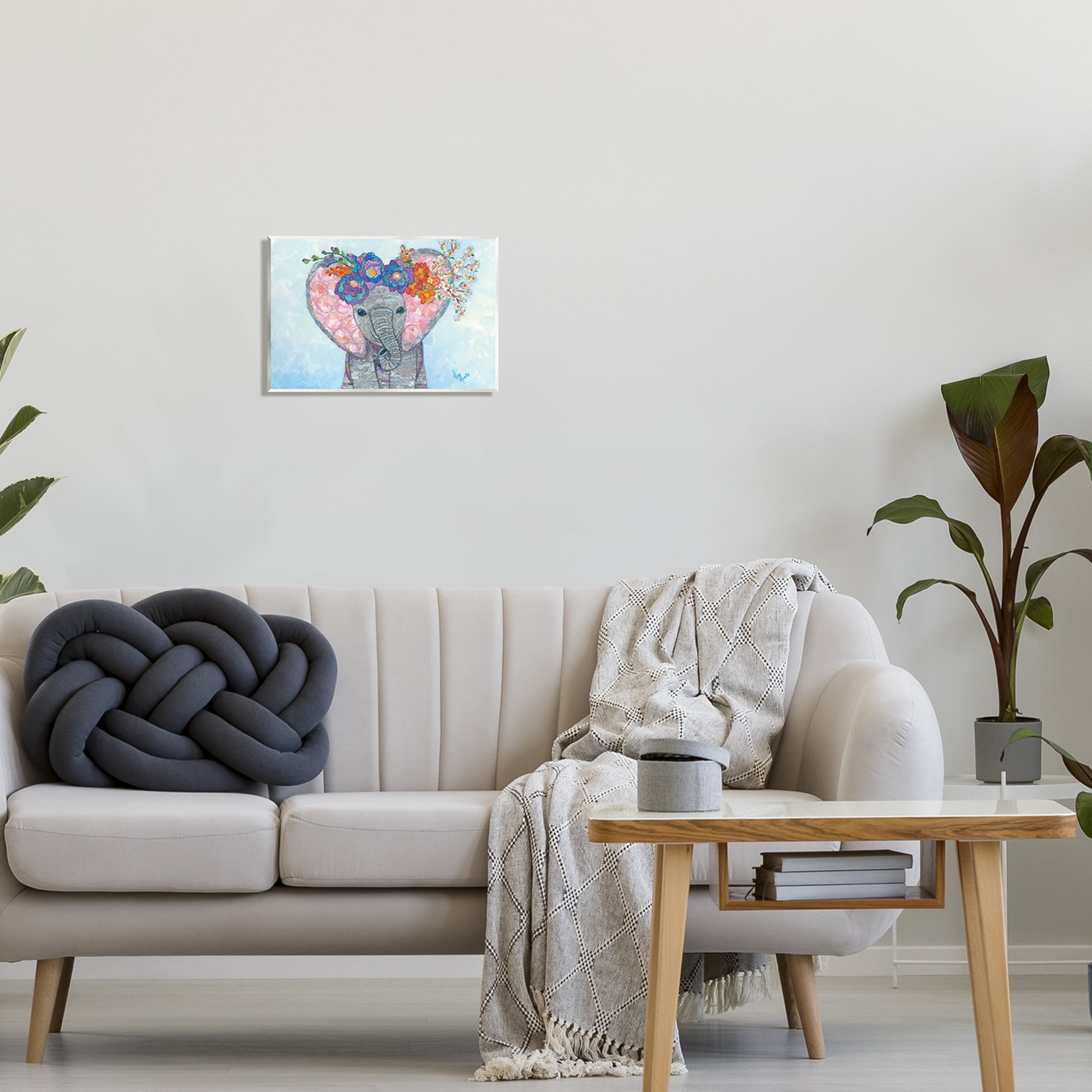 Stupell Industries Baby Elephant & Mouse Decorated Flower Blossoms Collage Painting Unframed Art Print Wall Art, Design by Lisa Morales