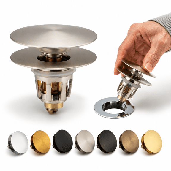 Universal Brushed Nickel Bathroom Sink Drain Stopper for Pop-Up Vessel Lavatory Vanity Drains