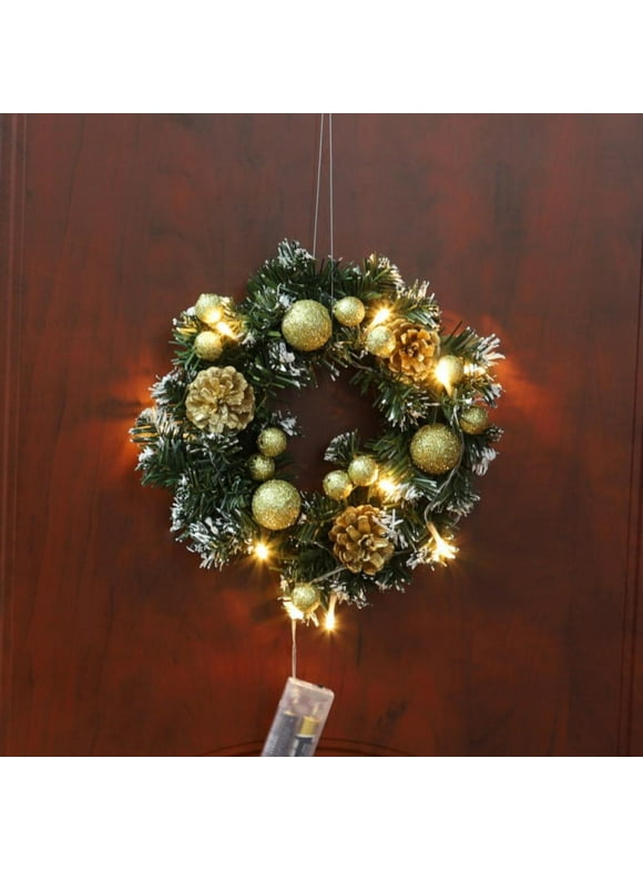 Christmas Wreath with LED Lights,Christmas Decorations,Battery Powered Xmas Door Wreath,Artificial Hanging Garland for Xmas Indoor Outdoor Decoration,Christmas Party Decoration
