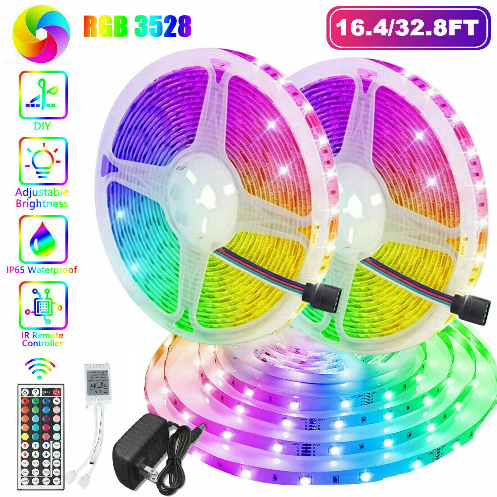 65.6ft 3528 RGB Flexible LED Strip Light Remote Fairy Lights Room TV Party Bar 