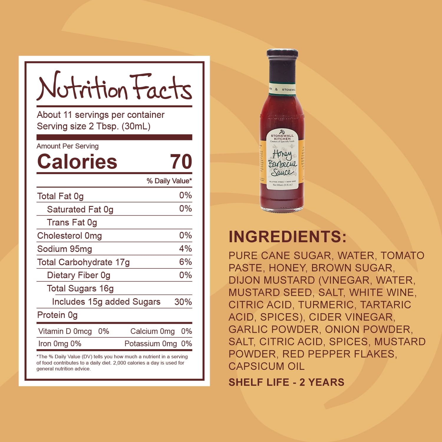 (6 pack) Stonewall Kitchen, Honey Barbecue Sauce, 11 oz. Bottle