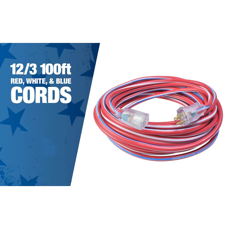 Southwire 2549SWUSA1 12/3 100' Red, White, Blue Contractor Grade