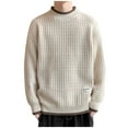 thumbnail image 2 of Ahabrexf Mens Sweaters and Pullovers, Casual Solid Color Striped Knit Sweater with Round Neck, 2 of 8