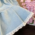 thumbnail image 5 of Girl's Pleated Denim Skirt Lace Cute Bow Summer Casual Pocket Elastic Waist Short Skirt 1-8Y, 5 of 5