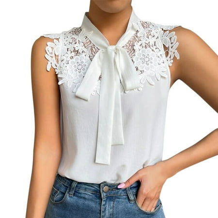 

koaiezne Womens Lace Stand Collar Tie Tunic Vest Casual Sleeveless Shirt Shirt Cotton Bra Casual Loose Tops for Women