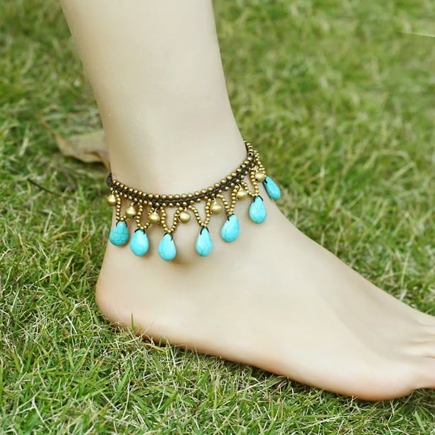 Nobrand Beaded Anklet Fake Turquoise Bell Charm All Match Ankle Bracelet Foot Jewelry Other