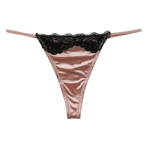 Gibobby Ropa interior de encaje sexy Braguitas deportivas y de yoga con espalda en T de tiro bajo y sexy para mujer en tela de seda helada(Rosa caliente,CH)