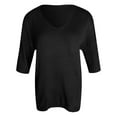 thumbnail image 4 of Bibifish Womens T-Shirts Fall Winter 3/4 Sleeve V Neck Oversized Fit Tees Lightweight Soft Breathable Sports Workout Layer Pullover Tops, 4 of 5