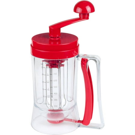 Pancake Batter Dispenser with Hand-Crank Whisk Lid, No Drip Pourer and Measurements- Perfect for Baking Cupcakes, Waffles and Muffins-by Chef (Best Cupcake Batter Dispenser)