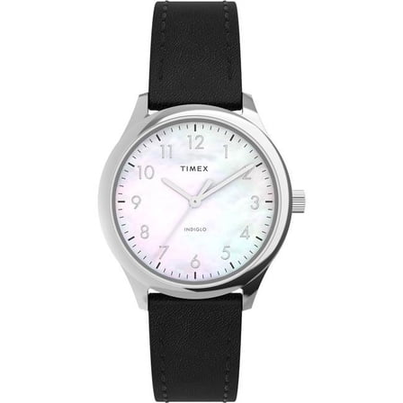Timex  32 mm Womens Modern Easy Reader Watch - Black Strap Mother of Pearl Dial Silver-Tone Case