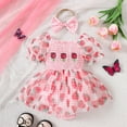 thumbnail image 2 of Baby Girl Bubble Romper Girls Short Sleeve Plaid Strawberry Prints Floral Romper Bodysuits Dress Toddler Romper Red 6 Months-12 Months, 2 of 7