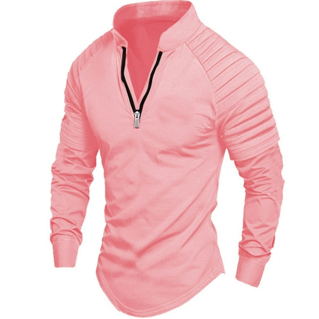 pstuiky camisas de manga larga para hombre, Camisa deportiva de manga larga con cremallera de color liso para hombre tops de invierno para hombre xl