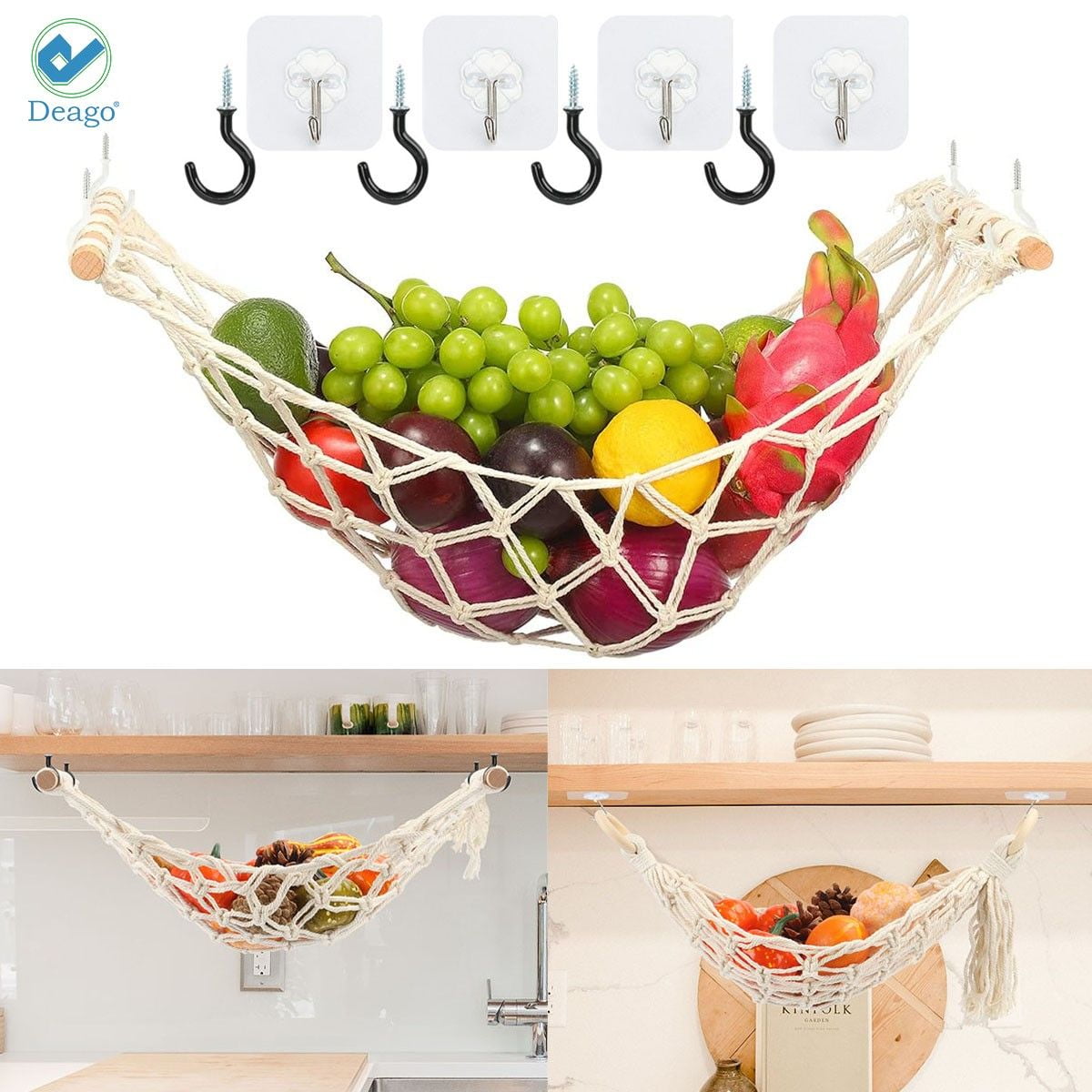 Deago Hanging Fruit Hammock Under Macrame Handwoven Cotton