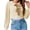 Beige, variant on Women Bow Tie Front Long Sleeevd Ribbed Cable Sweater Knit Crop Cardigan