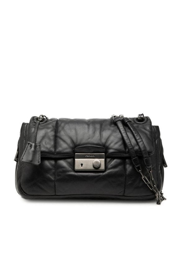 Pre-Owned Prada Nappa Bomber Chain Shoulder Bag, Black Leather, Women's PRADA