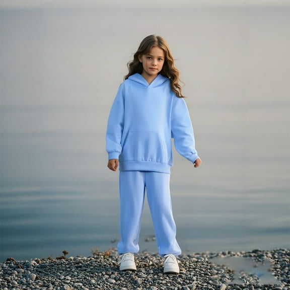 Kids Toddler Sweatsuit 2PC Long Sleeve Sky Blue Pullover Hoodie Jogging Pants Fall Clothes Girls Clothing Size 1-2 Years Boys Girls Fashion