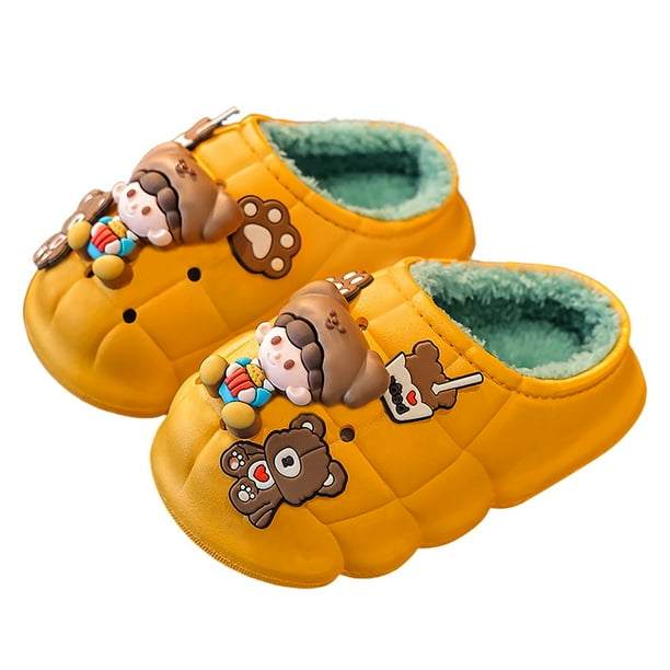 nsendm Boys Shoes Big Kid Male Toddler Slippers Boy Winter Cartoon Bear and Boy Children Cotton Slippers Boys Toddler Little Kid Boys Toddler Slippers