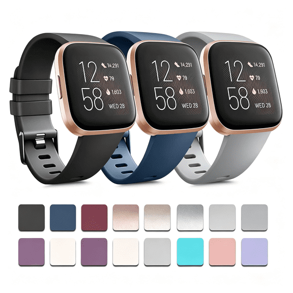 DESIGNICE Pack 3 Soft Silicone Bands Compatible for Versa 2 / Versa Versa Lite Adjustable Sport Bands for Women Men Small Large (Black Blue Grey, Small)