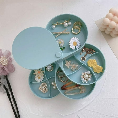 organizer jewelry rotating tray layer earring holder case bracelets rings necklace storage box travel