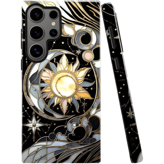 Case for Samsung Galaxy S25 Ultra, Celestial Stained Glass Moon Phone Case Military-Grade Drop Protection Cover for Women Girl - Glossy