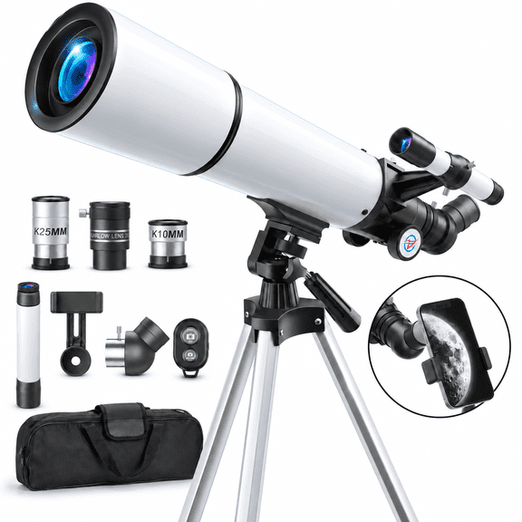 Redsmile Telescope for Adults and Kids, 80mm Aperture 500mm Refractor Telescope for Beginners, High Powered 20x to 50x Astronomy Optics, AZ Mount Tripod, Portable for Moon, Stargazing, Birding, White