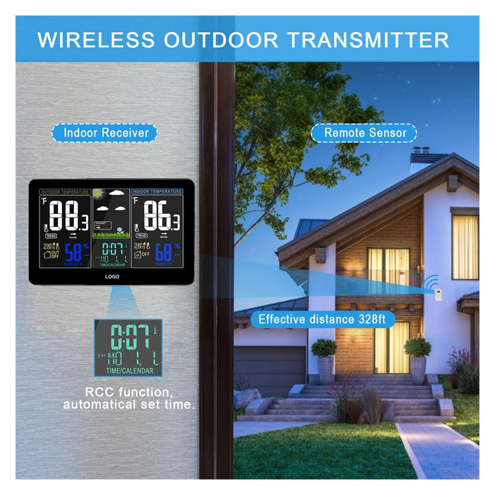 LCD Color Screen Digital Weather Clock Multifunctional Temperature And Humidity Home Small Wireless Weather Station ,Easy to Operate