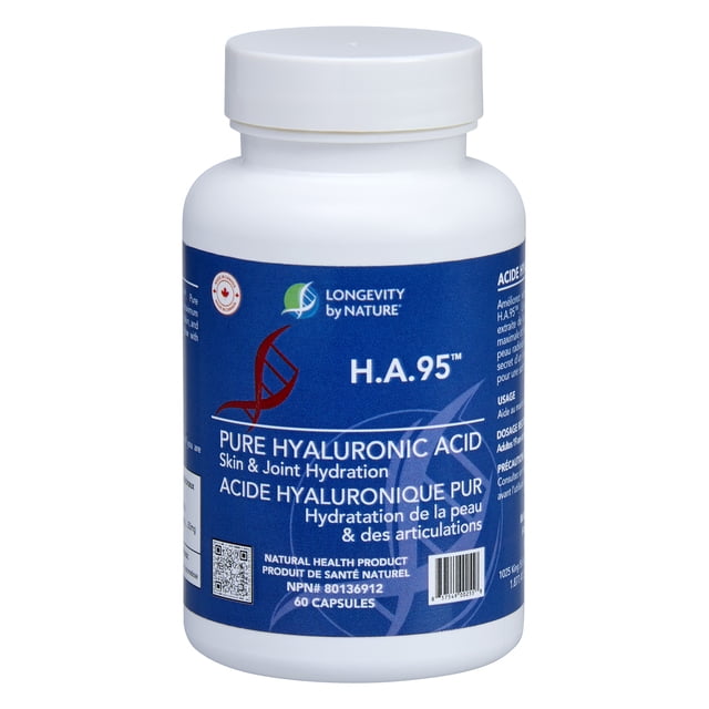 Longevity By Nature Hyaluronic Acid Capsules, HA95 Rooster Comb Extract, Joint Support & Skin Hydration Supplement, 60 Capsules