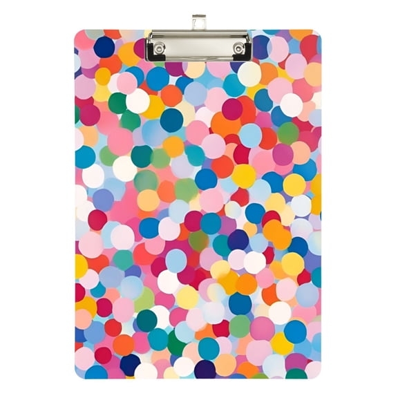 FORMRS Acrylic Clipboard with Low Profile Clip Standard A4 Letter Size, 12.5" x 9", Yellow Colorful Circles