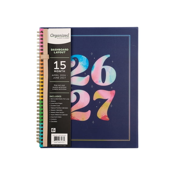 Organized by Happy Planner Monthly Weekly Big Planner (8.5" x 11") Bright Year 15-Month April 2026-June 2027, metal twin loop