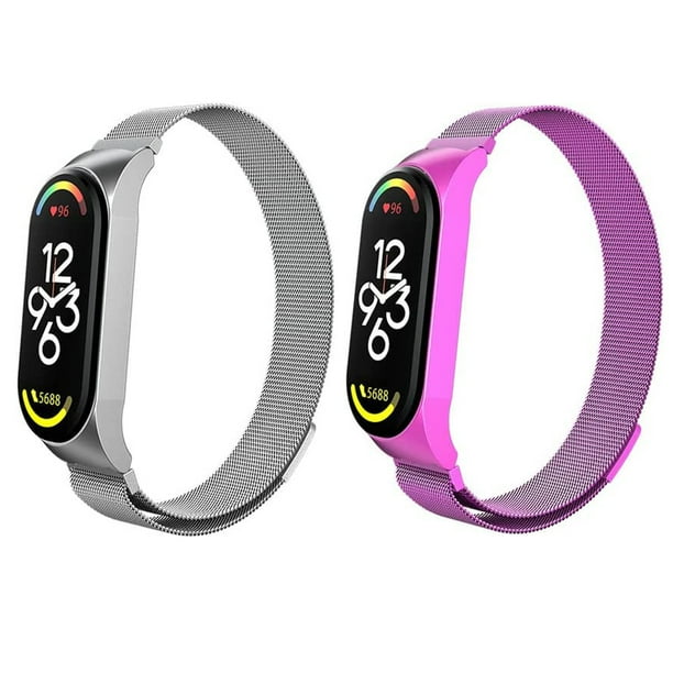 Juego de 2 correas magnéticas metálicas para Mi Band 7, 6, 5, 4 y 3, correas de reloj inteligentes ajustables de acero inoxidable para mujer, hombre, deporte y trabajo