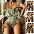 thumbnail image 2 of Cheers Women Swimwear Soft Stretchy Polyester Leaves Print Ruffled Swimsuit for Beach, 2 of 2