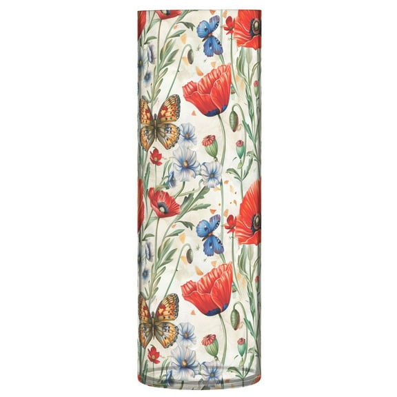 JSTEL Red Poppy Flowers Butterfly Flower Vase Decorative Floreros for Home Decor Bedroom Living Room Office Table Shelf Bathroom