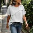 thumbnail image 5 of TGSLY Fringe Trim Linen Tops for Women Lightweight Soft Crew Neck Solid Color T-Shirt Relaxed Fit Dressy Casual Short Sleeve Blouses S, 5 of 9