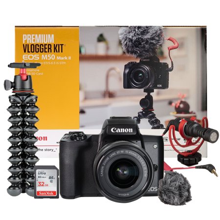 Canon EOS M50 Mark II Premium Vlogger Kit - Canon EOS M50 II Camera  EF-M 15-45mm f/3.5-6.3 IS STM lens  Joby Gorillapod  Rode Compact VideoMicro Microphone and 32GB Memory Card