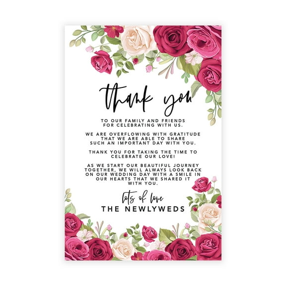 Koyal Wholesale Nude and Deep Red Roses Wedding Thank You Place Setting Cards for Table Reception, 56-Pack