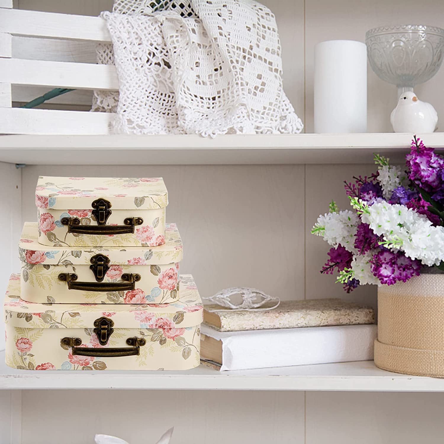 Paperboard Suitcases Storage Box Decorative Boxes Storage Gift Boxes With Lids for Photo Storage Home Decoration, Wedding, Birthday, Anniversary, Light Yellow