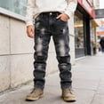 thumbnail image 6 of Afdoent Jeans For Boys Distressed High Street Fashion Casual Long Pants For Kids Comfortable Stretch Denim Trousers Spring Autumn Cute Streetwear Trousers 9-10 Years, 6 of 9