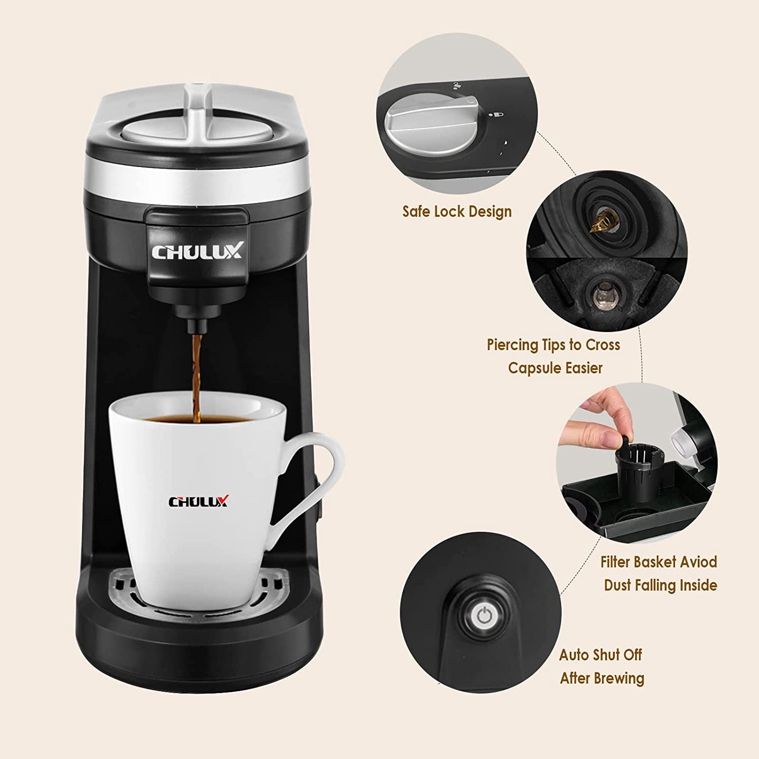 CHULUX Single Serve Coffee Maker Brewer 