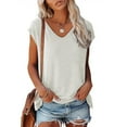 thumbnail image 2 of JINMGG Tank Tops for Women under $5,Women's Sleeveless Tank Tops V Neck Solid Color Casual Shirts Loose Fit Basic Blouse White L, 2 of 5