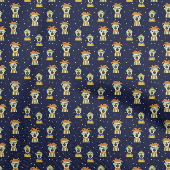 oneOone Cotton Flex Dark Blue Fabric Circus Quilting Supplies Print Sewing Fabric By The Yard 40 Inch Wide