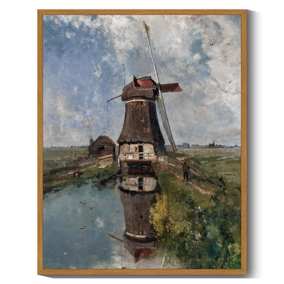 Drsoum Vintage Countrysid and Rivulet Wall Art 11x14in Nature Framed Classic Retro Windmill Village Landscape Rustic Wall Prints Farmhouse Kitchen Bathroom Office Decor