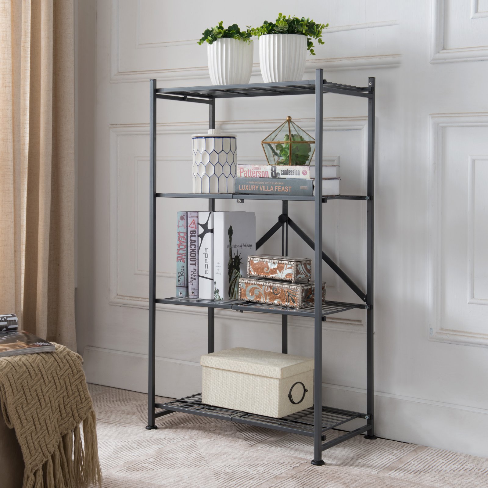 K&B Furniture Metal Folding Shelf Rack/Bookcase