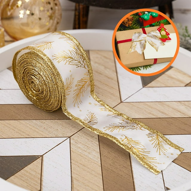 Yhmxh Christmas Decorations Christmas Tree Ornaments Christmas Decoration Ribbon Christmas Gold Printed Ribbon 5 Meter Long Christmas Gift Ribbon Packaging Ribbon DIY Bow Ribbon