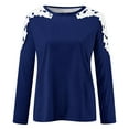 thumbnail image 4 of Rollbacks & More GaThRRgYP Summer Tops for Women,Womens Tops Short Sleeve Dressy,Women's Fall Casual Long Sleeve Blouse Round Neck Lace Tops T-Shirt Navy XXL, 4 of 5