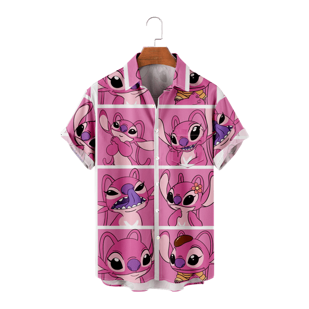 Disney Stitch Short Sleeve Casual Button Shirts Hawaiian Short Sleeve ...