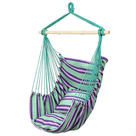 Distinctive Cotton Canvas Hanging Rope Chair with Pillows Green